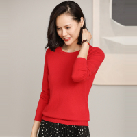 恒源祥纯羊绒衫女套头打底修身19秋冬纯色针织衫圆领羊绒女装毛衣