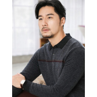 恒源祥羊毛衫男2019新款秋冬中年纯色毛衣翻领保暖纯羊毛针织衫