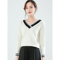 恒源祥羊毛衫女大V领2019新款秋装纯色针织衫休闲上衣打底衫毛衣