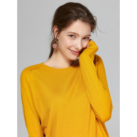 恒源祥初秋基础圆领针织衫女宽松显瘦长袖套头毛衣含羊毛纯色打底