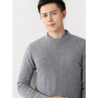 恒源祥羊毛衫男2019新款秋冬男士针织衫长袖 中年纯色圆领毛衣男