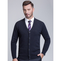 恒源祥羊毛衫男士针织开衫纽扣秋冬新款加厚V领毛衣中老年爸爸装