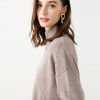 恒源祥半高领厚款羊毛衫女2019秋冬复古亮丝宽松毛衣落肩袖针织衫