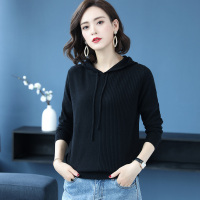 恒源祥连帽针织衫女卫衣2019秋冬新款毛衣长袖套头衫纯色线衫女