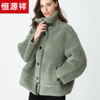 恒源祥颗粒羊剪绒休闲女秋冬羊毛混纺皮外套新款机车风夹克