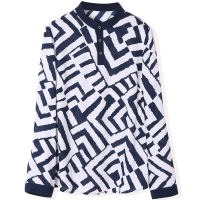 恒源祥衬衫女春女装抽象条纹印花上衣ol衬衣长袖雪纺衫