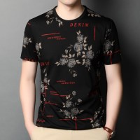 恒源祥夏季圆领套头短袖T恤男复古印花中年短t潮上衣青年体恤衫