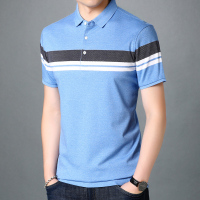 恒源祥撞色条纹翻领polo衫中年男士棉混纺短袖T恤新款夏装潮