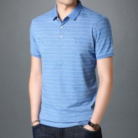 恒源祥棉质短袖T恤男翻领宽松体恤中年夏季新款条纹半袖polo衫