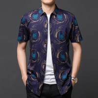 恒源祥男士短袖衬衫夏季新款纯棉衬衣男薄款梭织休闲印花衬衫