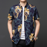 恒源祥短袖衬衫男夏季薄款中年男士休闲衬衣梭织微弹印花衬衫