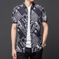 恒源祥短袖衬衫男夏季新款棉质男士衬衫时尚薄款印花衬衫男