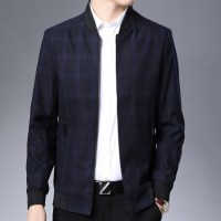 恒源祥棒球领夹克青年男士休闲外套 春秋新款中年格子潮流茄克衫