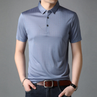恒源祥夏季男新款线条暗纹翻领冰丝中年含桑蚕丝短袖T恤