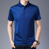 恒源祥纯色翻领短袖T恤男100%桑蚕丝中年休闲polo衫真丝爸爸装