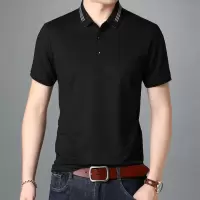 恒源祥夏季桑蚕丝T恤男短袖纯色翻领莫代尔棉Polo衫中年男装