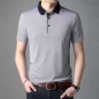 恒源祥夏季男士新款翻领商务休闲条纹短袖T恤中年含桑蚕丝Polo衫