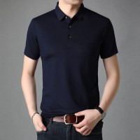 恒源祥桑蚕丝短袖T恤 中年男士纯色Polo衫翻领爸爸装夏天含棉