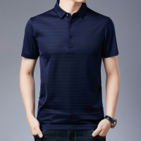 恒源祥夏季新款男装100%桑蚕丝真丝短袖T恤男翻领条纹中年Polo衫