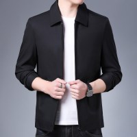 恒源祥中年翻领纯色商务休闲茄克春秋夹克男爸爸装男外套