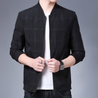 恒源祥夹克春秋新款男外套中青年棒球领条纹格子休闲商务男装