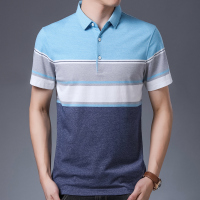 恒源祥商务休闲Polo衫夏季新款中年爸爸装条纹翻领短袖T恤男