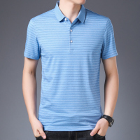 恒源祥夏季新款条纹翻领短袖T恤男中年商务休闲冰丝Polo衫