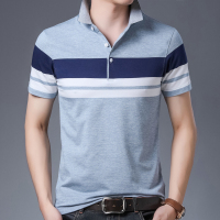 恒源祥条纹翻领短袖T恤男夏季新款中年爸爸装商务休闲Polo衫