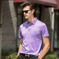 恒源祥短袖T恤男2020夏季新款条纹爸爸含桑蚕丝短t中年翻领Polo衫