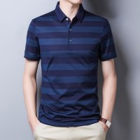 恒源祥短袖T恤男夏季新款含桑蚕丝中年爸爸装条纹翻领Polo衫
