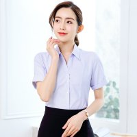 恒源祥细条纹衬衫女短袖夏季新款竹纤维衬衣职业正装方领上衣