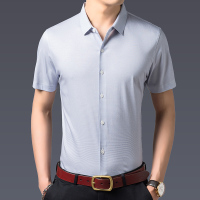 恒源祥短袖衬衫男夏季含桑蚕丝男士衬衫方领休闲衬衣薄爸爸装