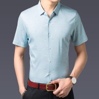 恒源祥短袖衬衫男夏季新款含桑蚕丝衬衣休闲薄款印花男士衬衫
