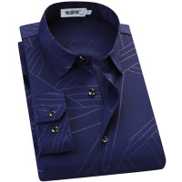 恒源祥长袖衬衫男夏季休闲衬衣线条条纹上衣中年爸爸装