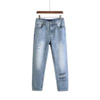 恒源祥牛仔裤男夏季新款直筒宽松牛仔长裤印花浅色男士直筒裤