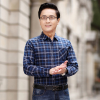 恒源祥长袖衬衫男新款春装上衣休闲格子衬衫中年男士棉质衬衣