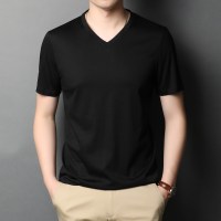 恒源祥V领短袖T恤含桑蚕丝夏季新款男士潮流休闲打底体恤衫