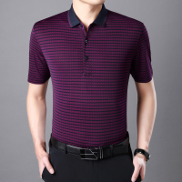 恒源祥男士短袖T恤夏季翻领体恤Polo衫新款中年条纹半袖父亲男装