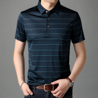 恒源祥含桑蚕丝T恤男短袖条纹水洗T恤衫夏季潮流爸爸休闲polo衫男