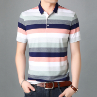 恒源祥中年男装条纹纯棉短袖T恤夏季撞色翻领Polo衫休闲体恤衫男