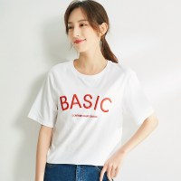 恒源祥设计感字母刺绣短袖T恤女2020春夏新款宽松韩版莱卡棉上衣