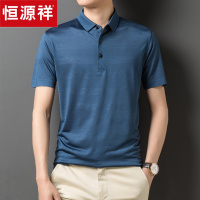 恒源祥夏装男士短袖T恤中年潮流印花条纹polo衫翻领含桑蚕丝T恤衫