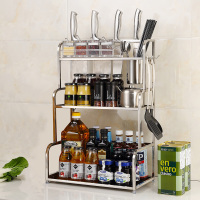 乐陶陶不锈钢三层厨房置物架落地厨房用品筷子筒刀架厨房收纳架银色