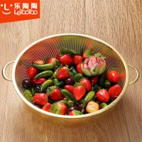 乐陶陶 双耳不锈钢沥水蔬菜篮密孔多功能水果篮洗菜蓝淘米篮漏盆厨房收纳架