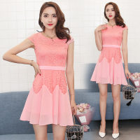 2018夏装新款 蕾丝波浪拼接连衣裙