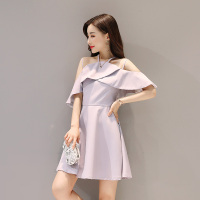 2018夏装新款荷叶边漏肩吊带收腰连衣裙