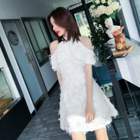 2018夏装新款挂脖露肩收腰A字连衣裙