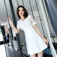 2018夏装新款镂空蕾丝拼接A字连衣裙