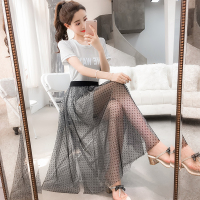 夏季短袖T恤搭配俏皮女中长款网纱半身裙两件套
