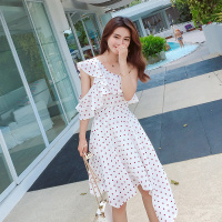 2018夏装 单肩不规则下摆连衣裙